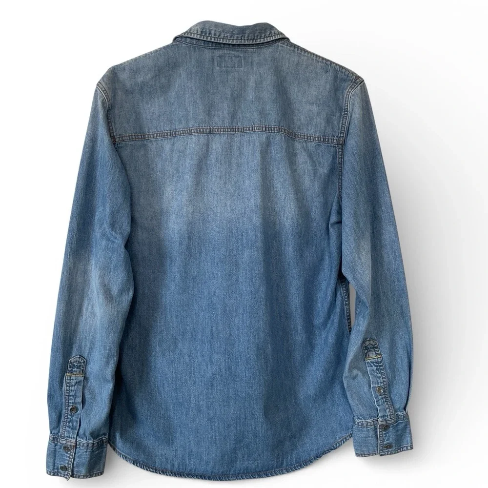 True Religion Chambray Long Sleeve Utility Shirt Mens L Cotton Western Normcore
